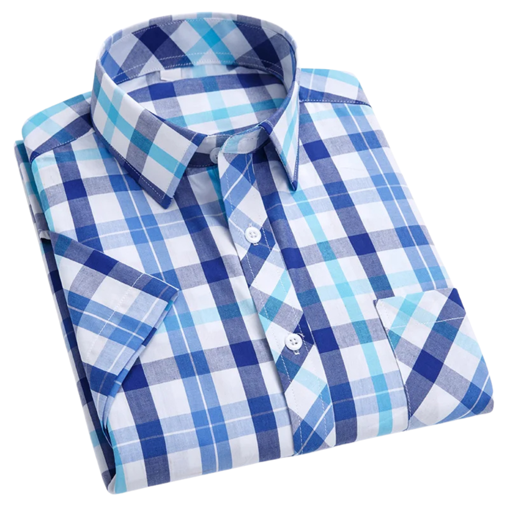 Camisa de algodão de manga curta axadrezada