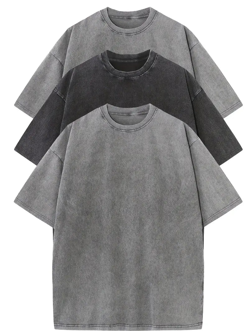 Conjunto de t-shirts de algodão casual de tamanho grande - 3 unidades