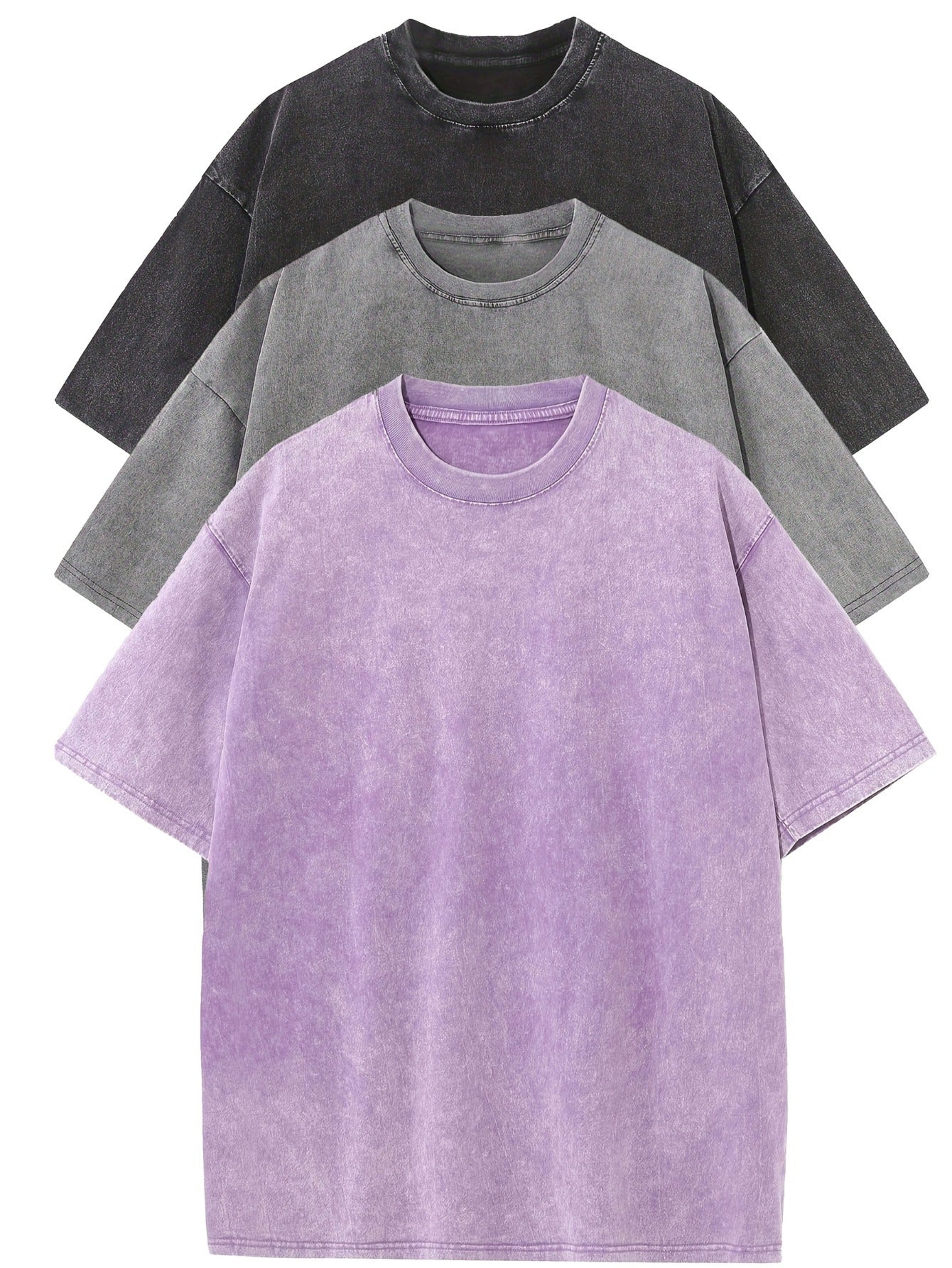 Conjunto de t-shirts de algodão casual de tamanho grande - 3 unidades