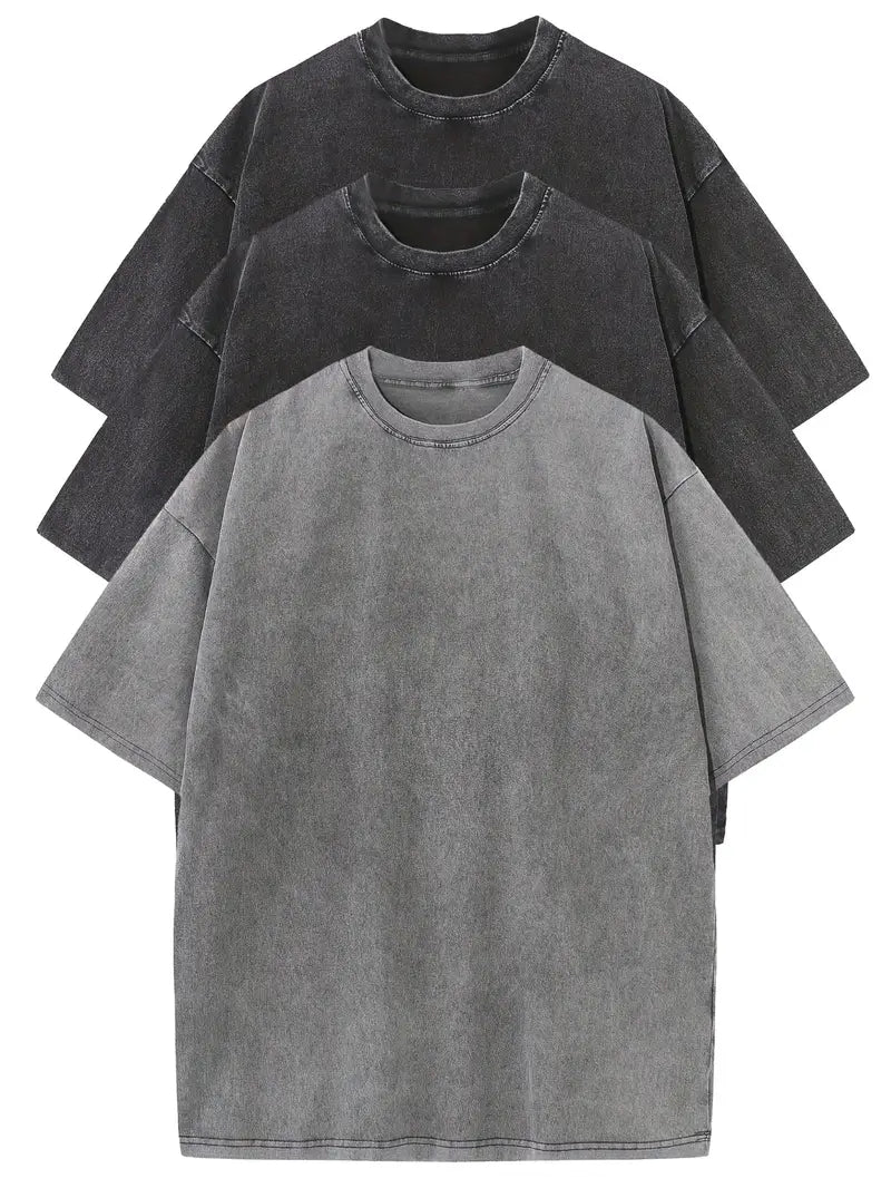 Conjunto de t-shirts de algodão casual de tamanho grande - 3 unidades
