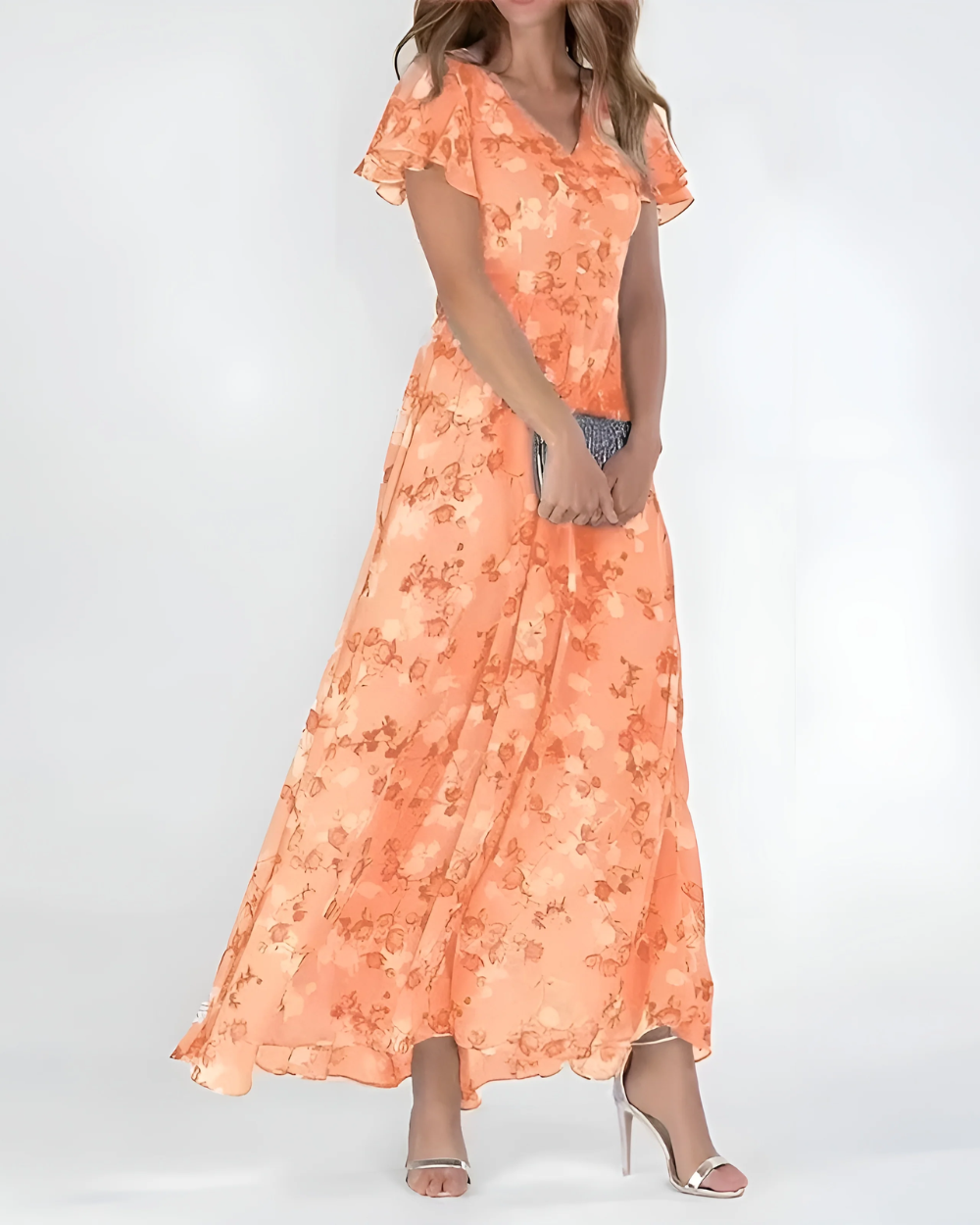Vestido comprido elegante com estampado floral