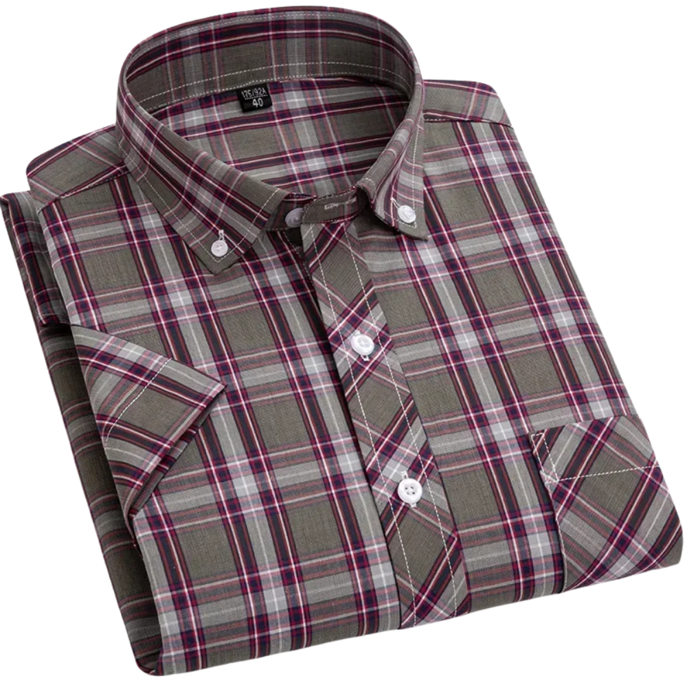 Camisa de algodão de manga curta axadrezada