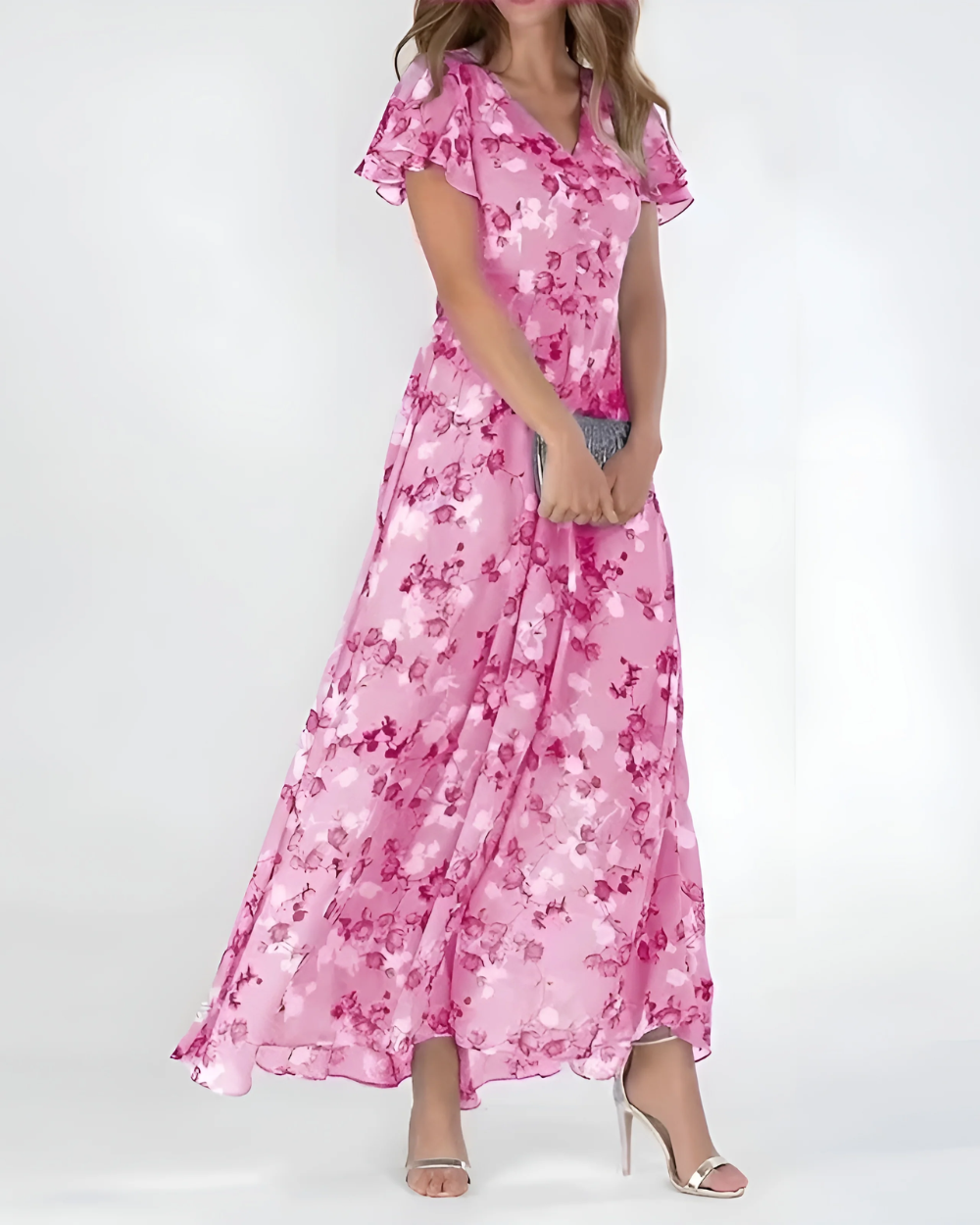 Vestido comprido elegante com estampado floral