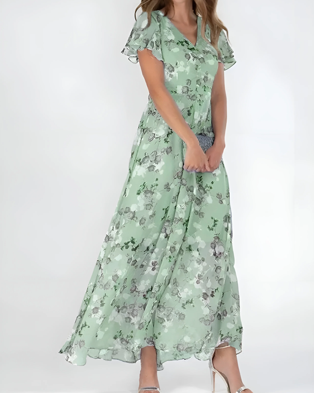Vestido comprido elegante com estampado floral
