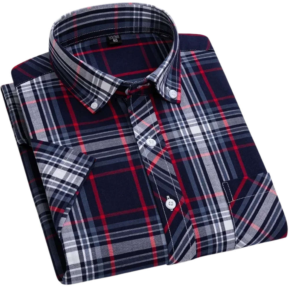 Camisa de algodão de manga curta axadrezada