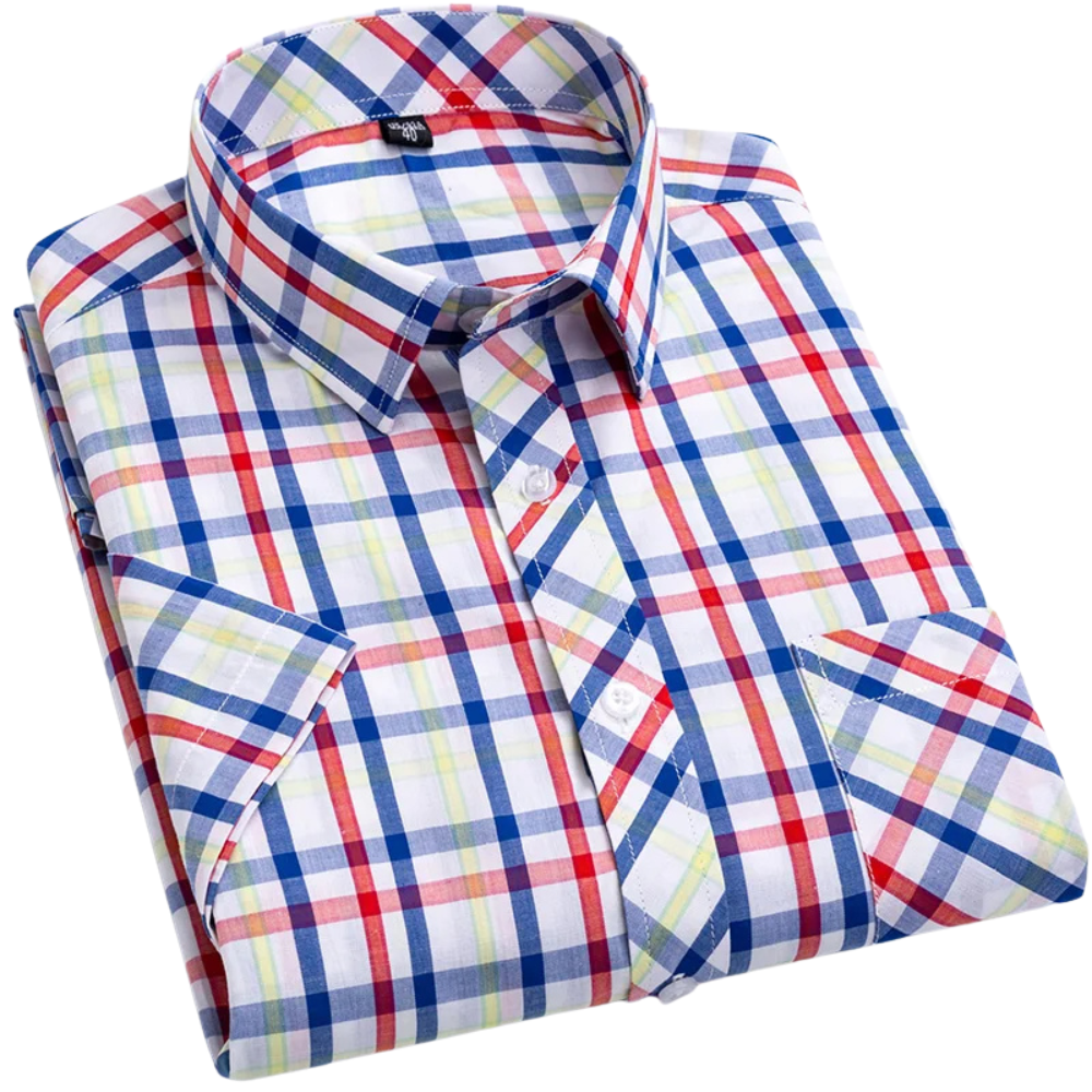 Camisa de algodão de manga curta axadrezada