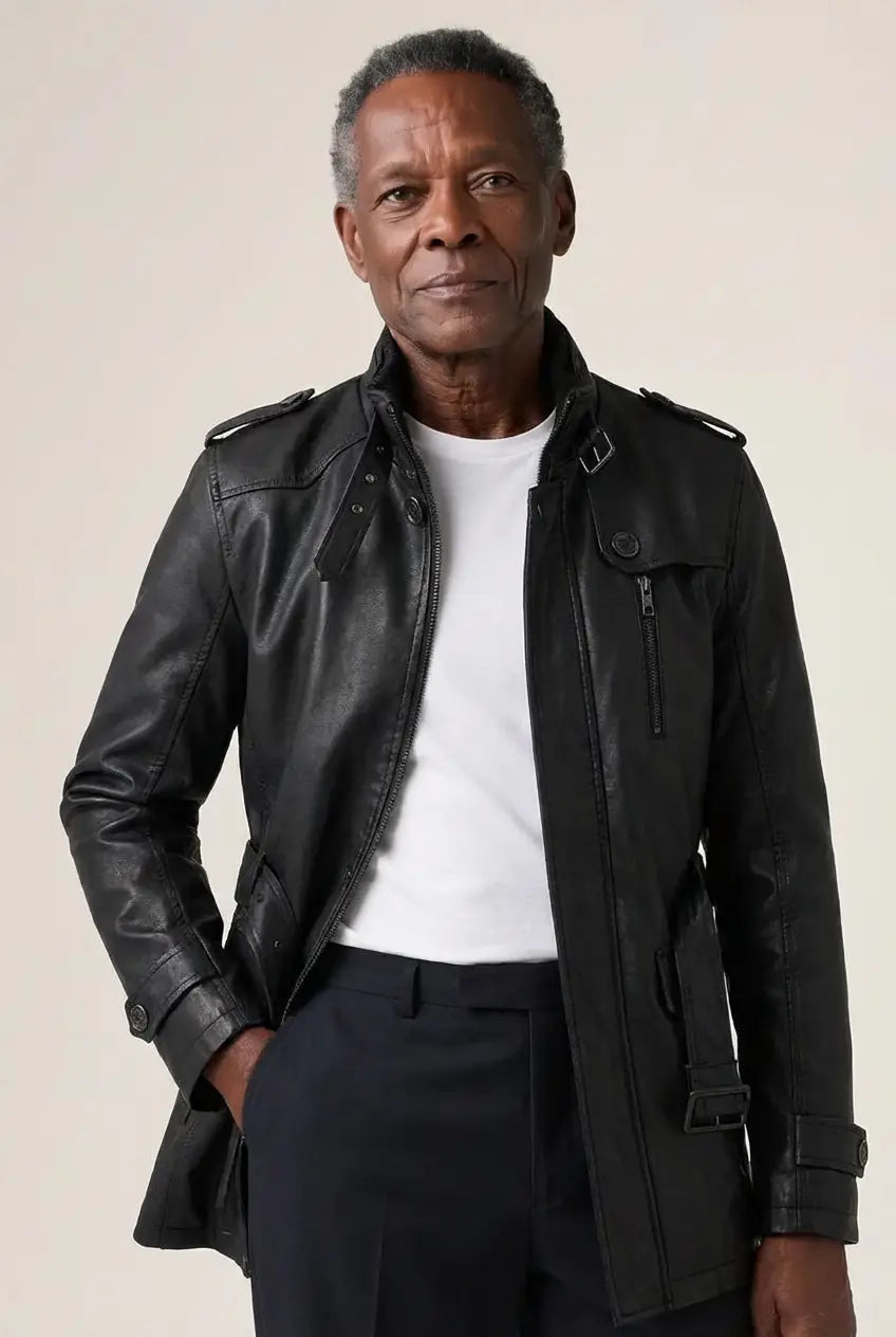 Givalli - Casaco comprido de motociclista em pele