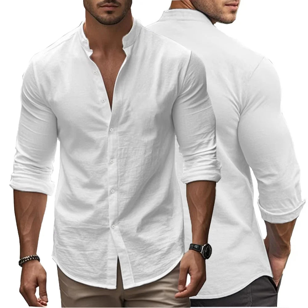 Camisa casual de verão em algodão e linho