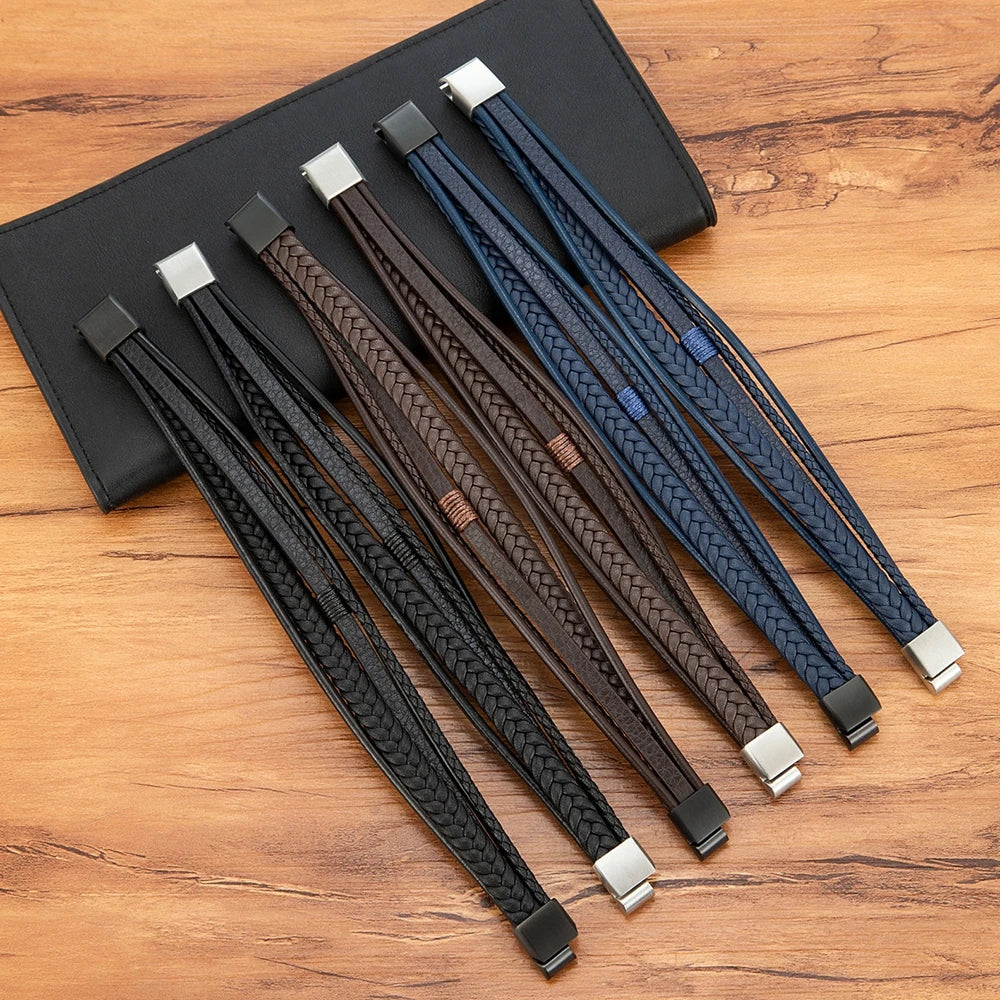 Pulseira de couro tecida para homem