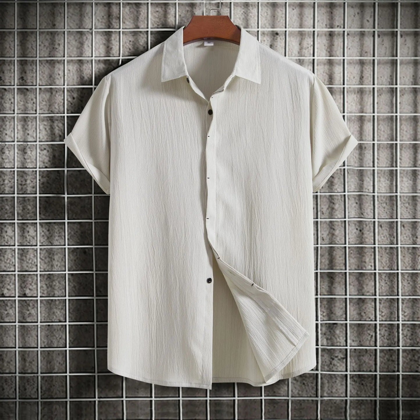 Camisa de manga curta em linho e algodão