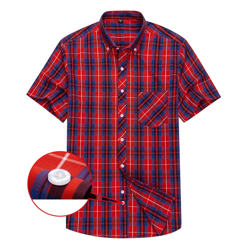 Camisa de algodão de manga curta axadrezada