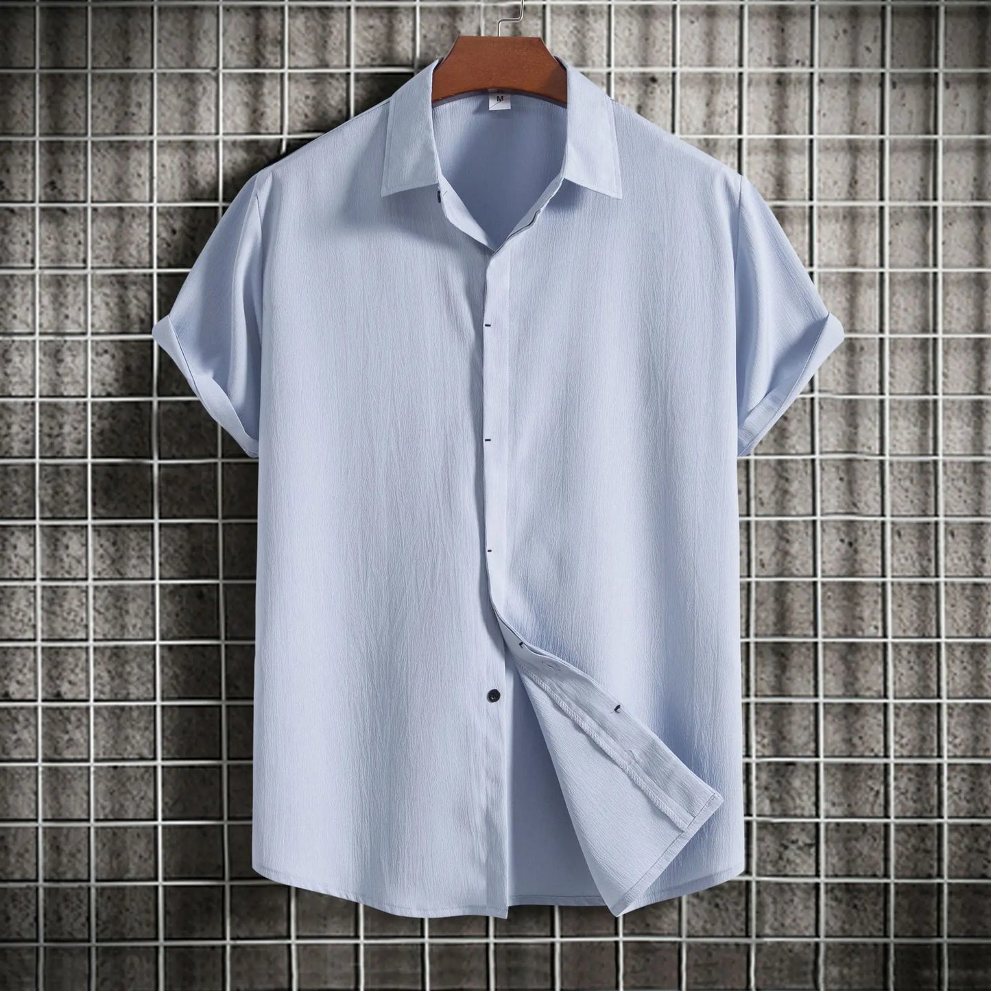 Camisa de manga curta em linho e algodão