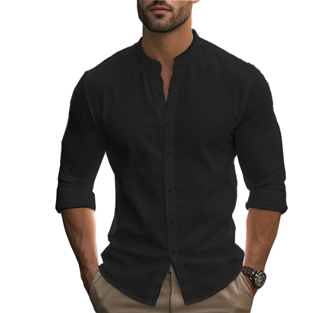 Camisa casual de verão em algodão e linho