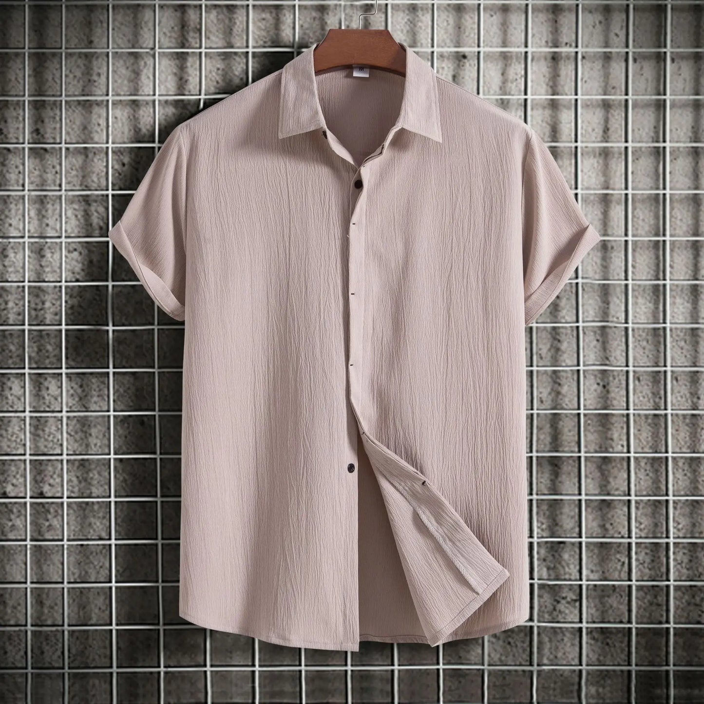 Camisa de manga curta em linho e algodão