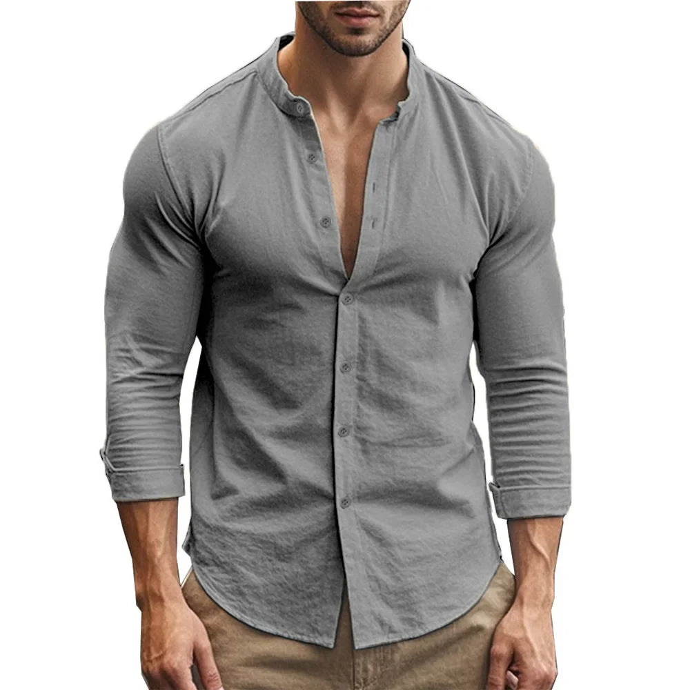 Camisa casual de verão em algodão e linho