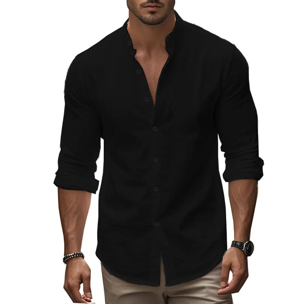 Camisa casual de verão em algodão e linho