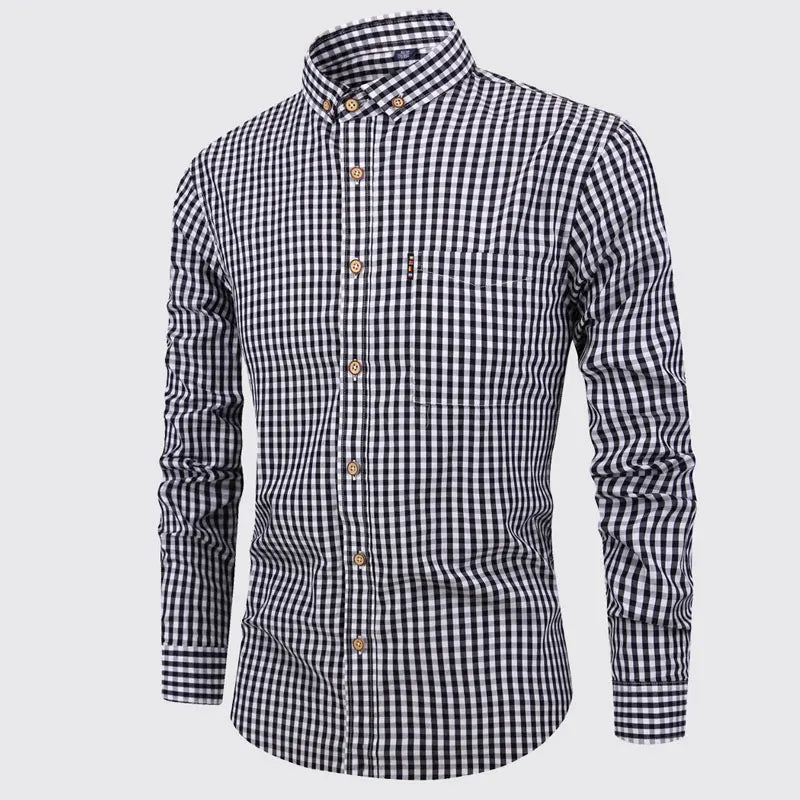 Camisa de algodão xadrez elegante