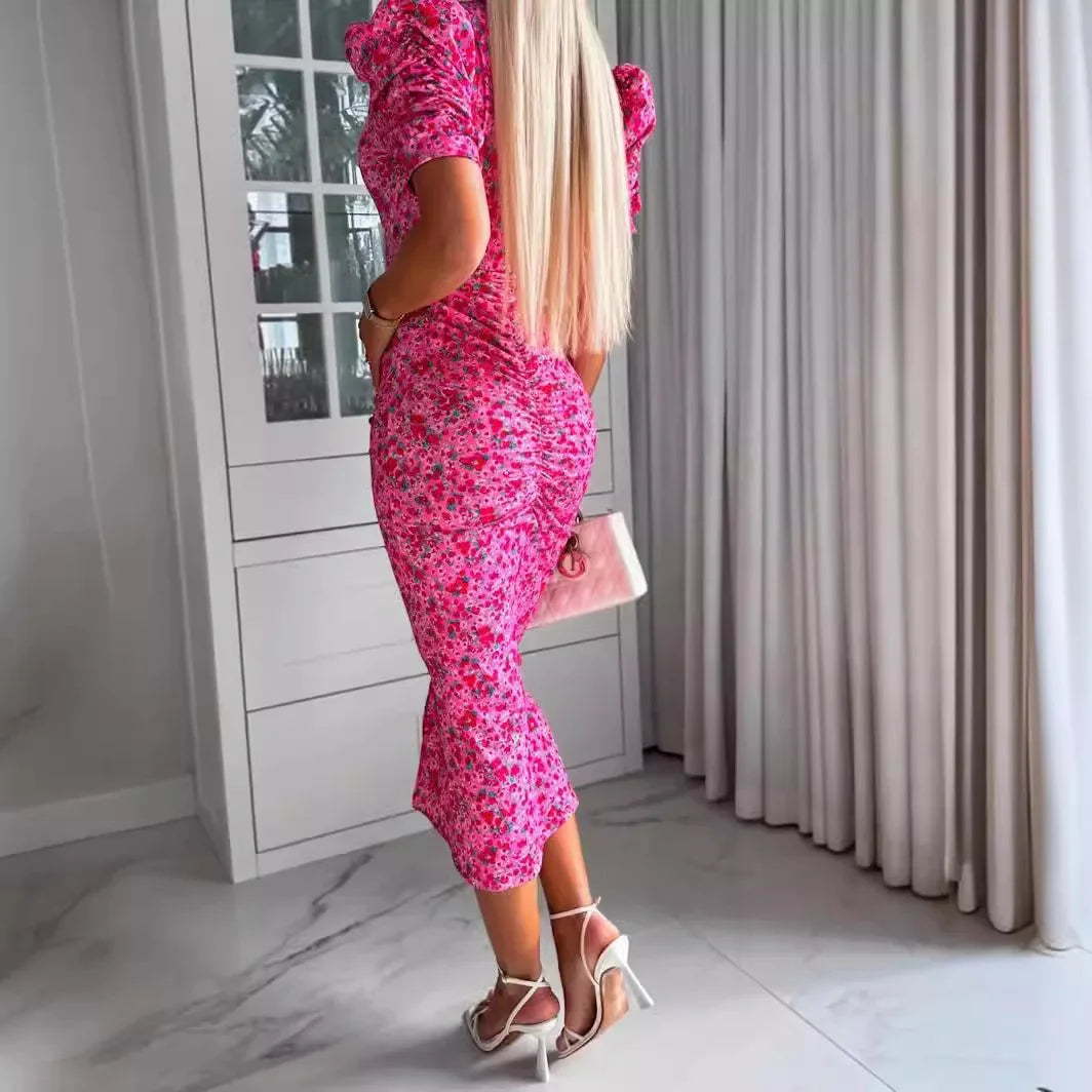 Vestido comprido elegante com decote em V