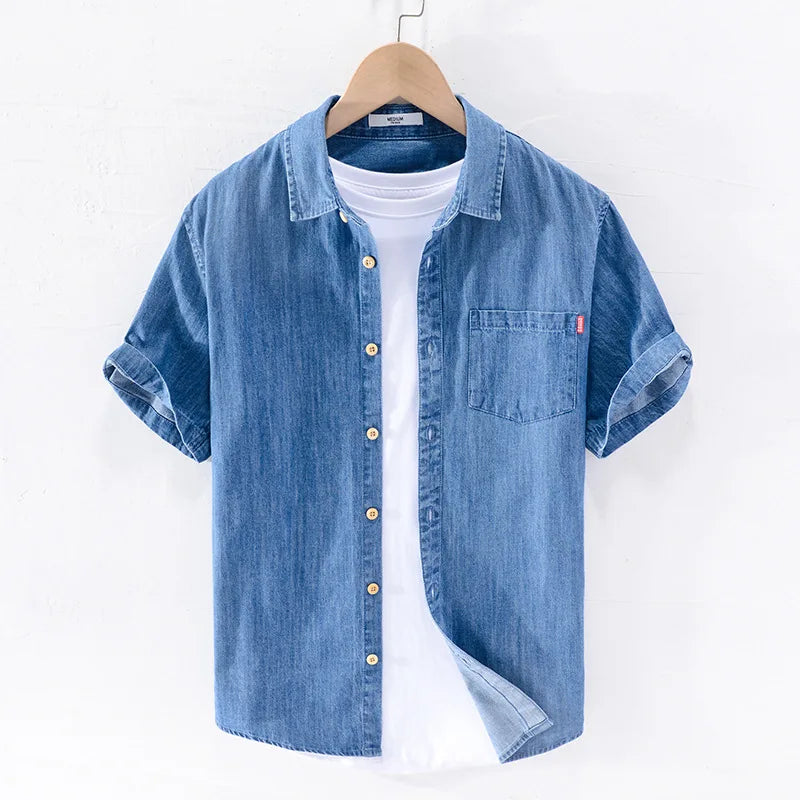 Camisa de ganga de manga curta