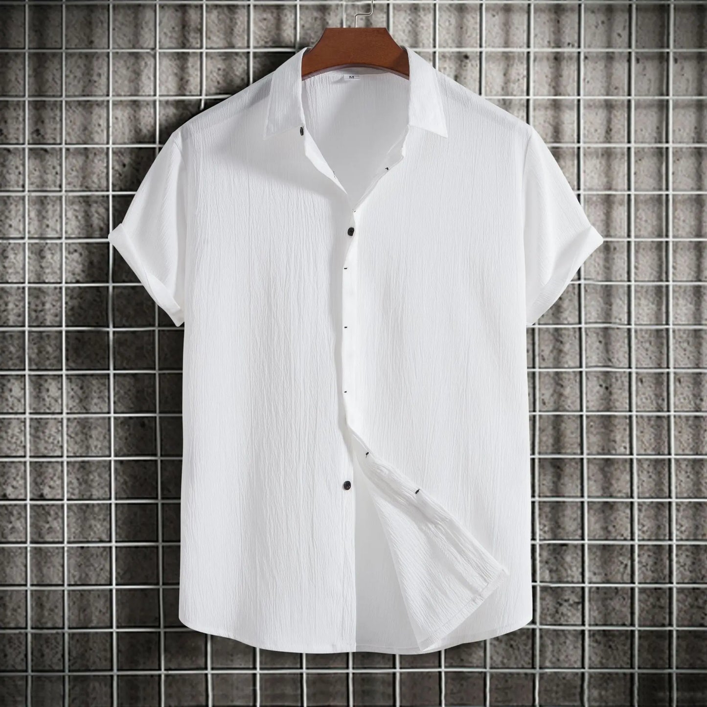 Camisa de manga curta em linho e algodão