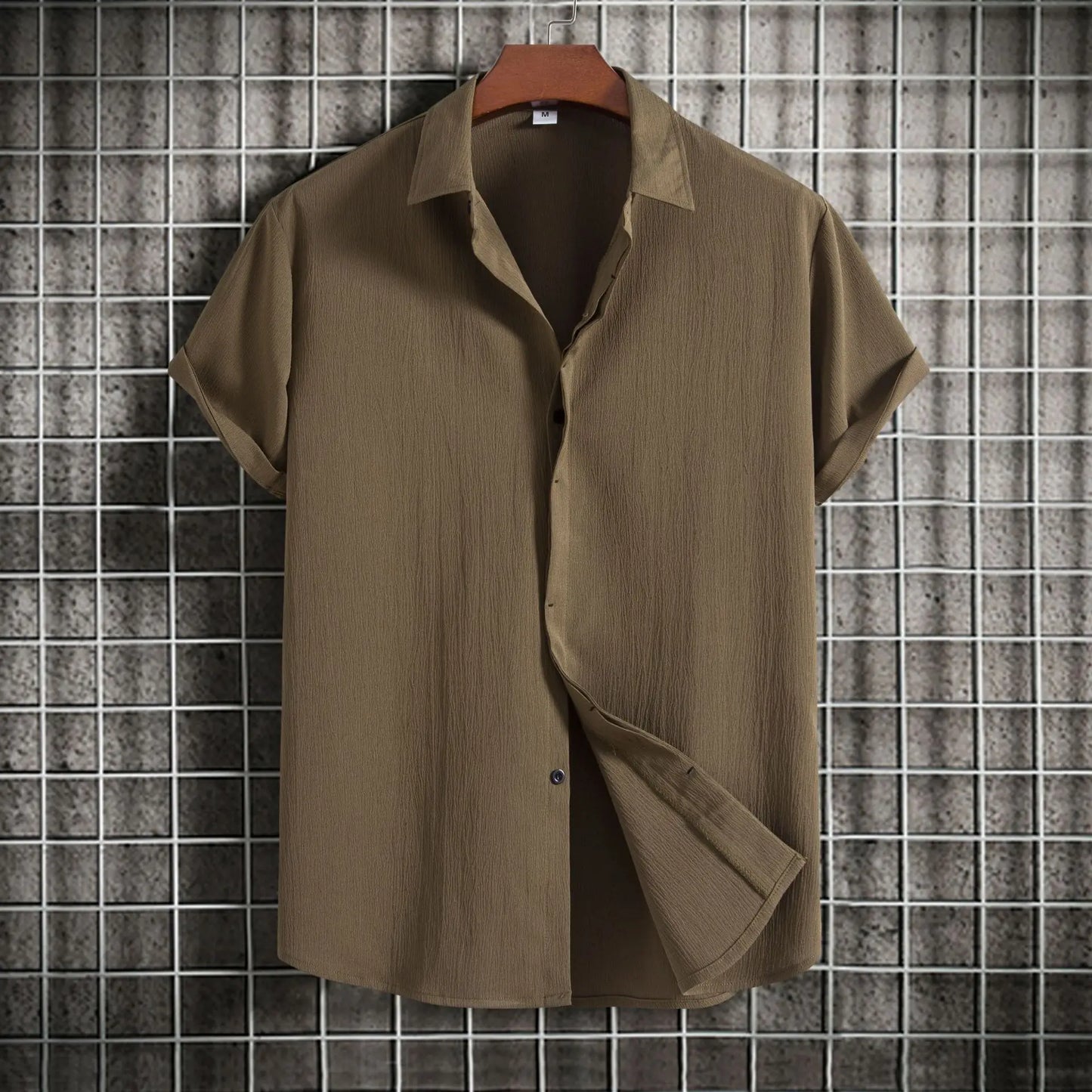 Camisa de manga curta em linho e algodão