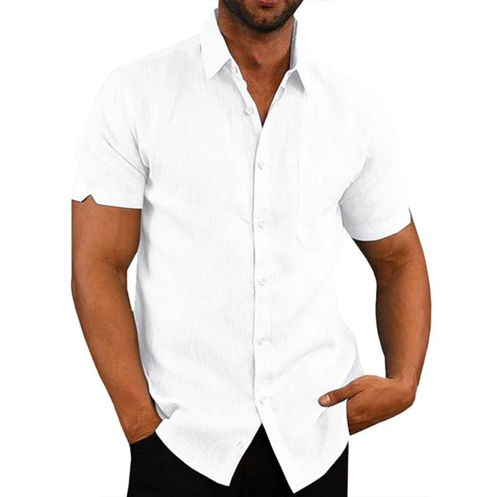 Camisa de manga curta em linho e algodão