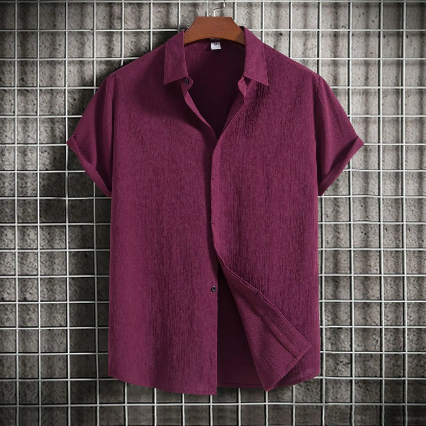 Camisa de manga curta em linho e algodão
