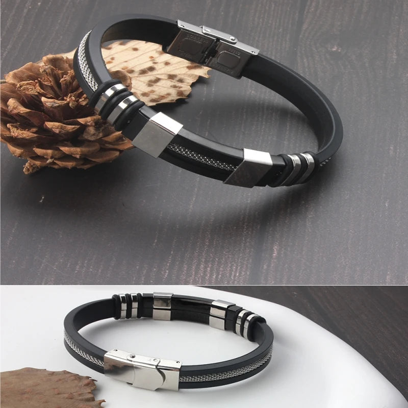 Pulseira em pele de silicone de aço inoxidável