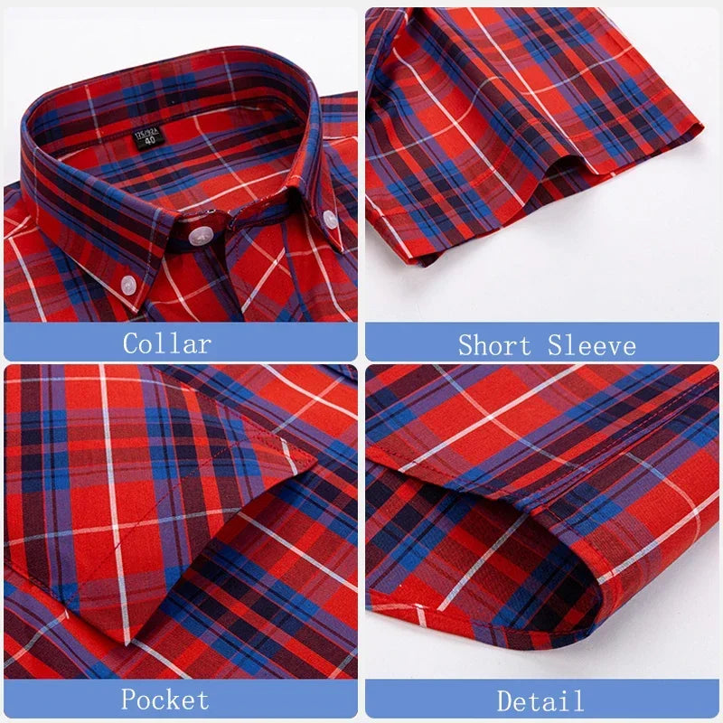 Camisa de algodão de manga curta axadrezada