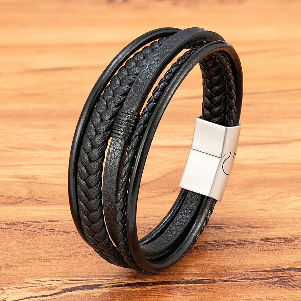 Pulseira de couro tecida para homem