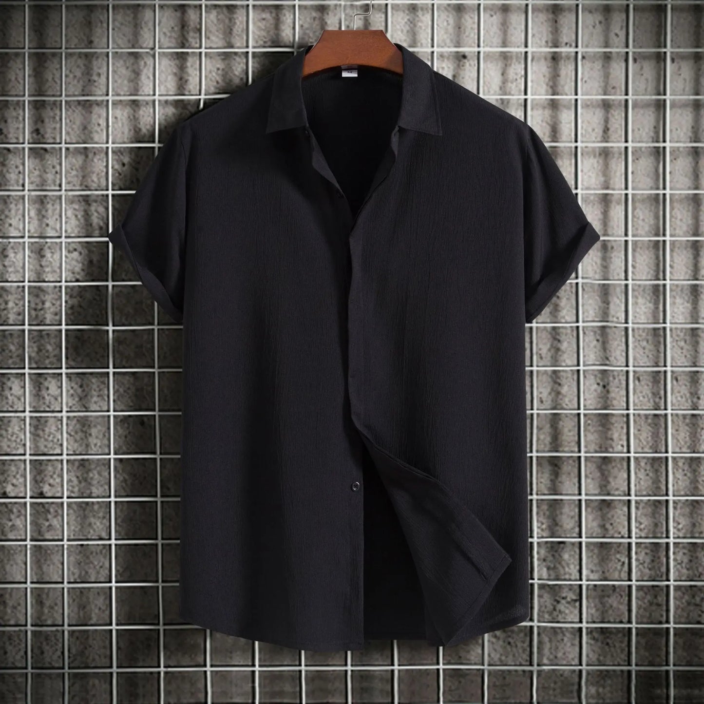 Camisa de manga curta em linho e algodão