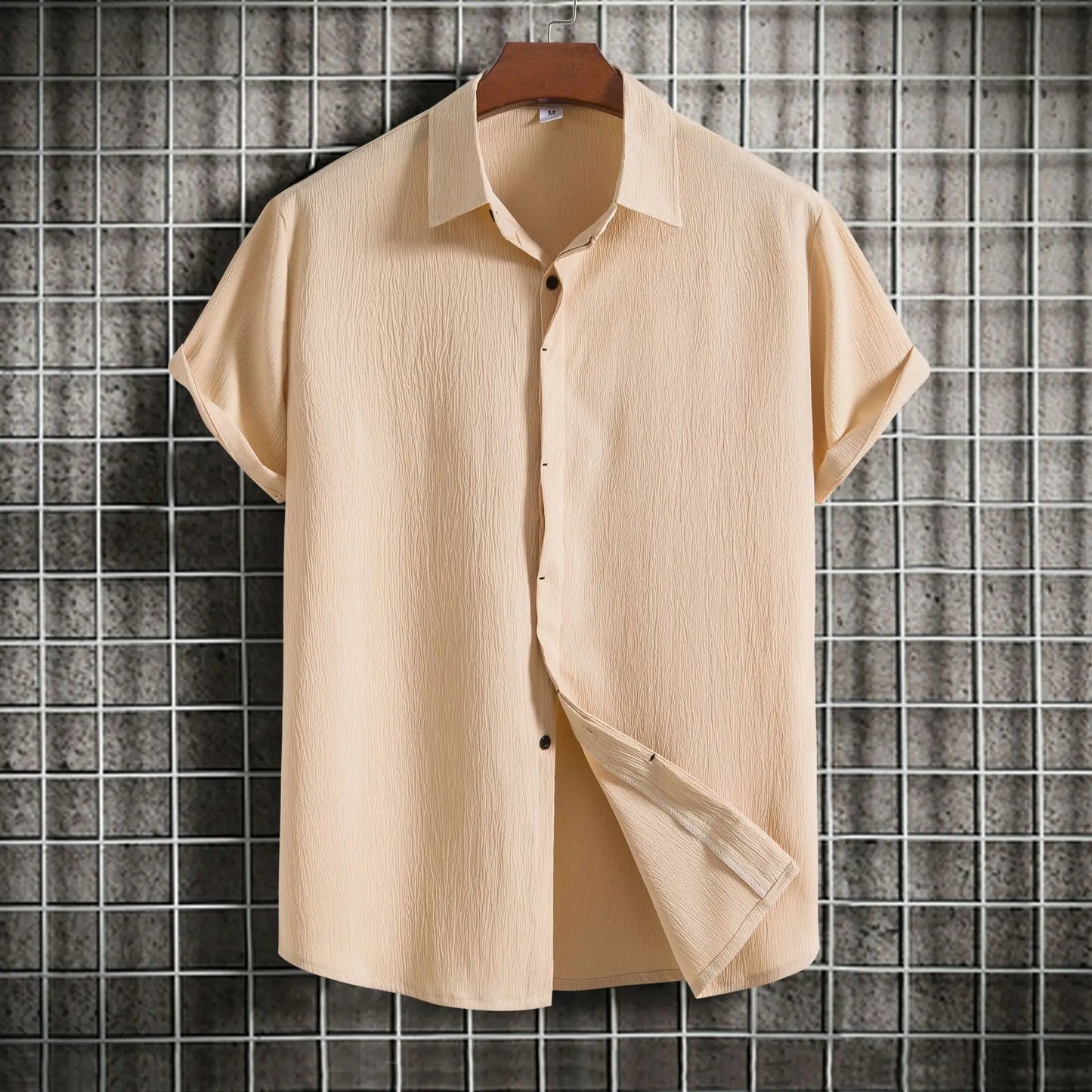 Camisa de manga curta em linho e algodão
