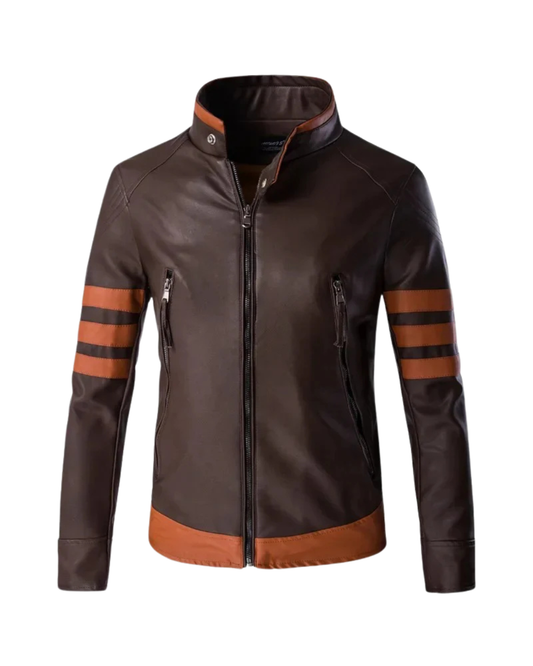 Casaco de cabedal às riscas elegante