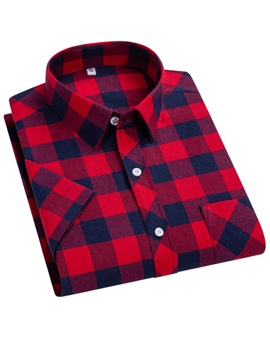 Camisa de algodão de manga curta axadrezada