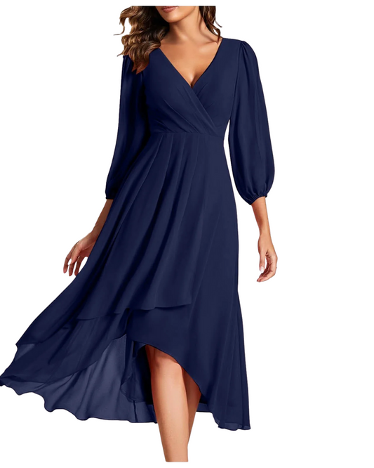 Vestido comprido chique com decote em V