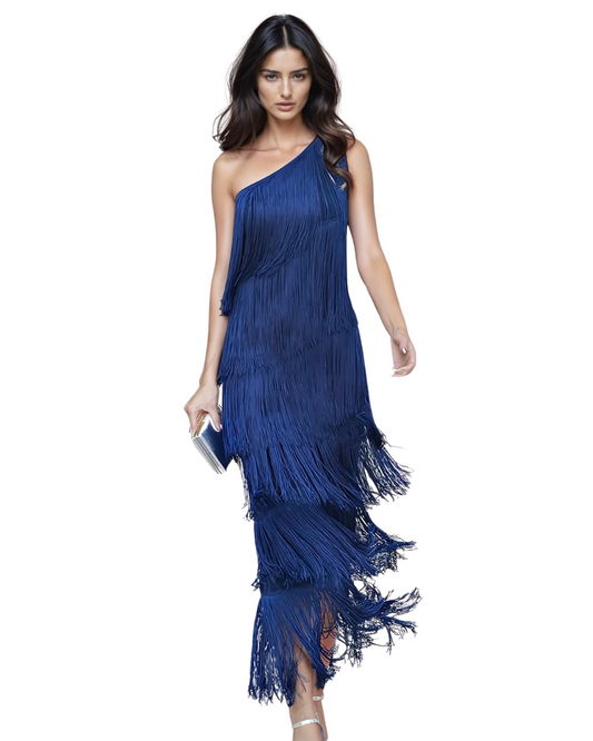 Vestido elegante com franjas