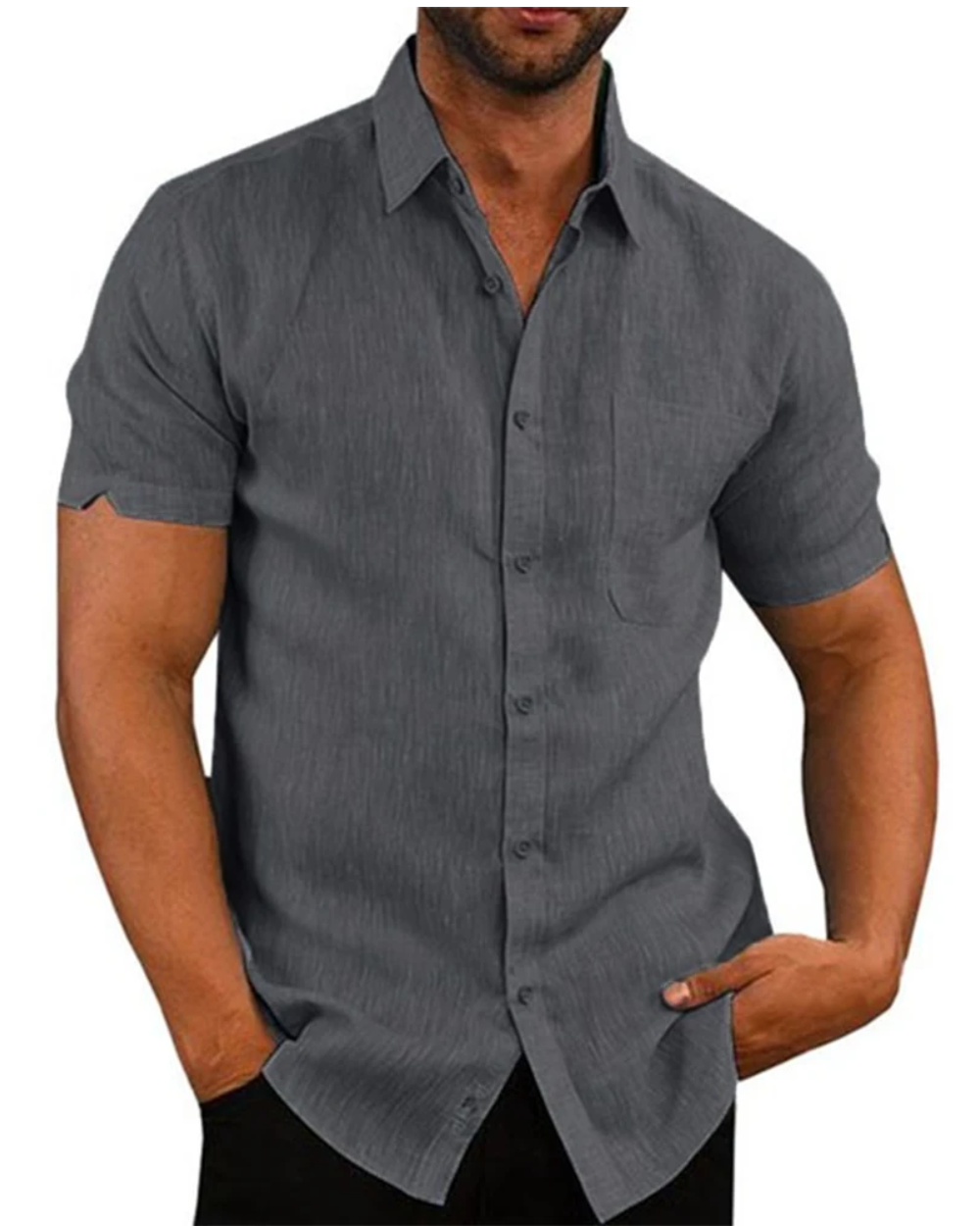 Camisa de manga curta em linho e algodão