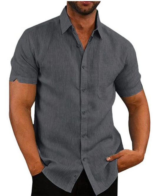 Camisa de manga curta em linho e algodão