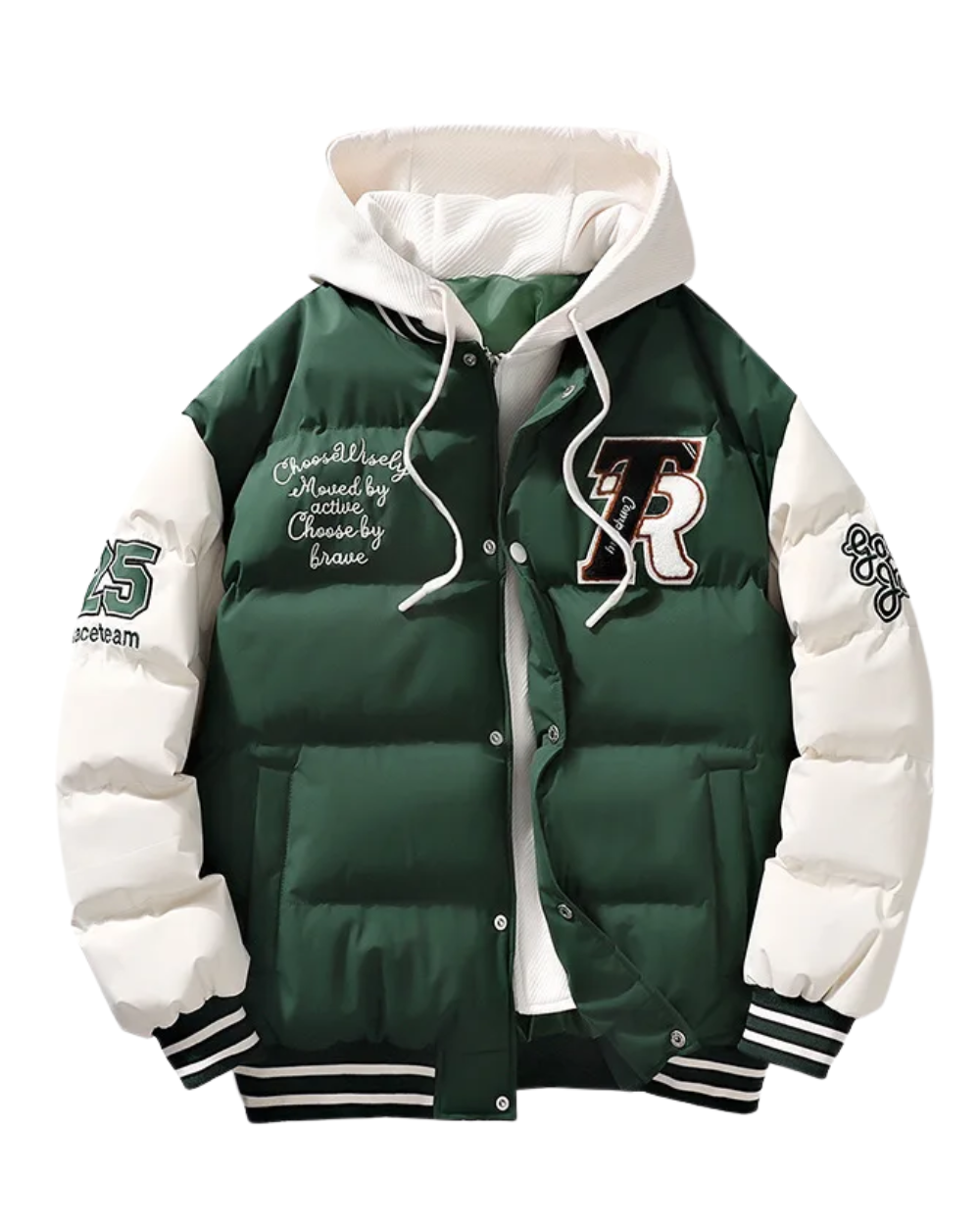 Casaco elegante com capuz e enchimento