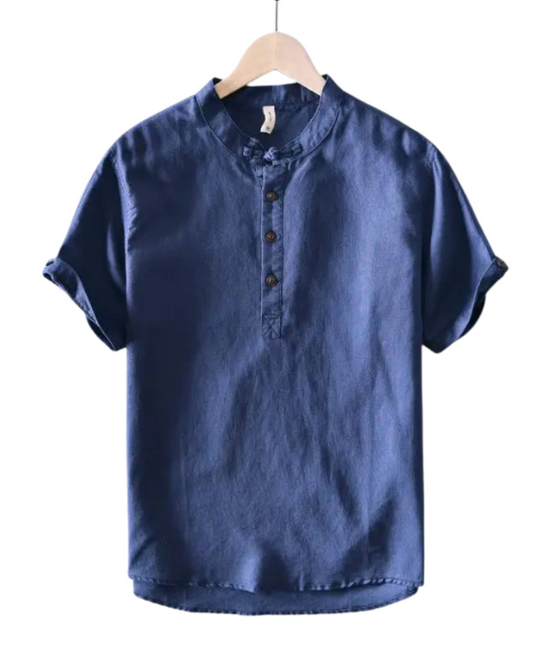 Camisa de manga curta em linho de algodão