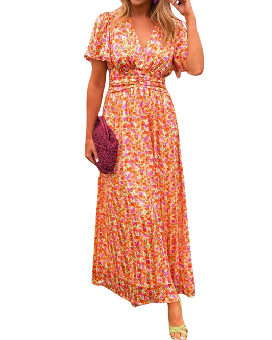 Vestido maxi elegante com decote em V