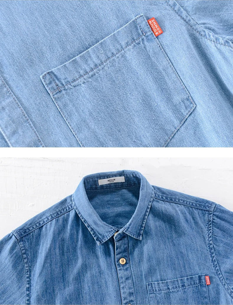 Camisa de ganga de manga curta