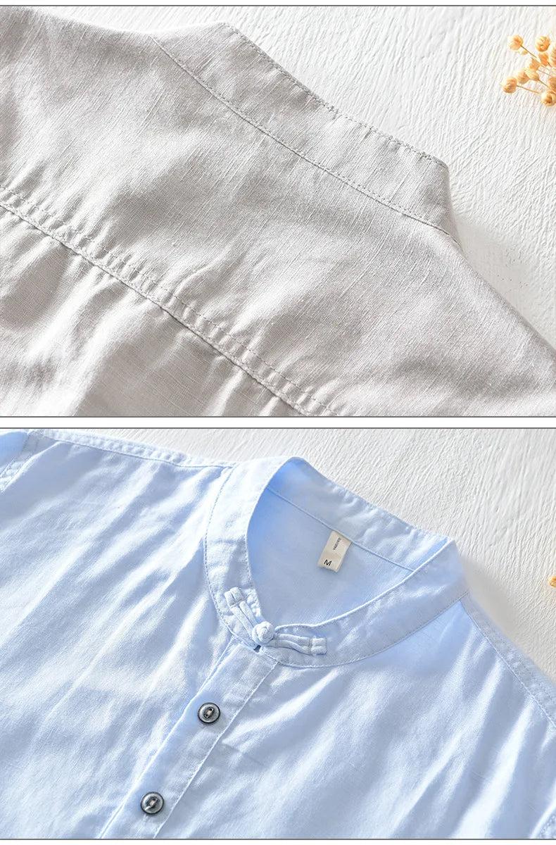 Camisa de manga curta em linho de algodão