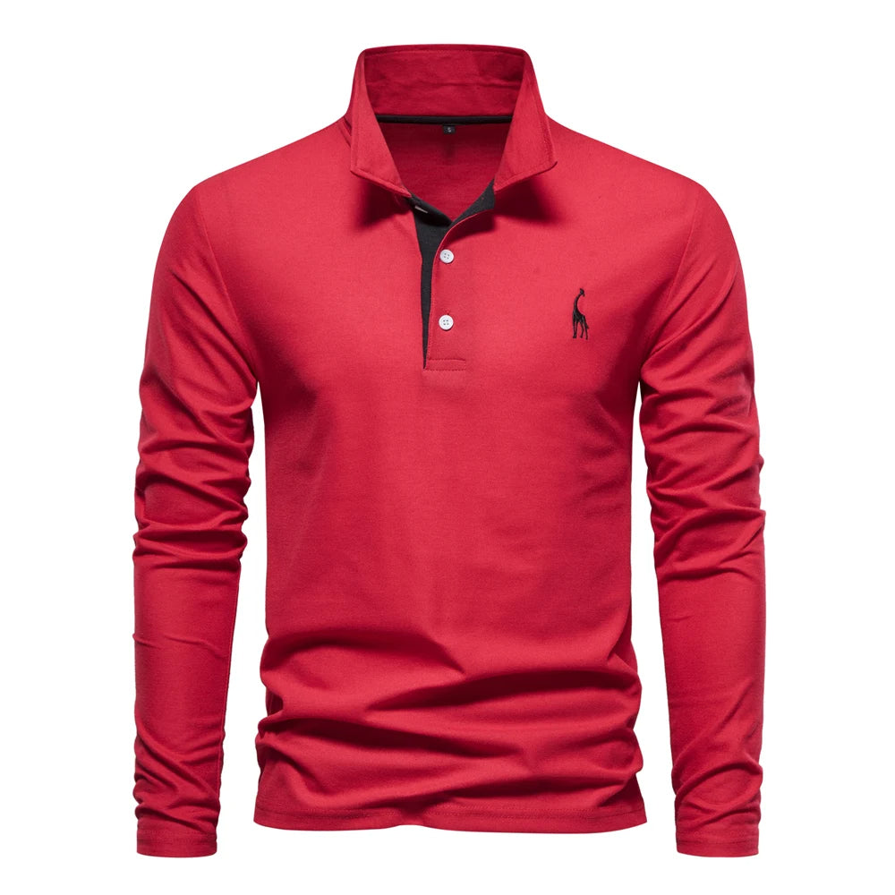 Camisa pólo casual de manga comprida