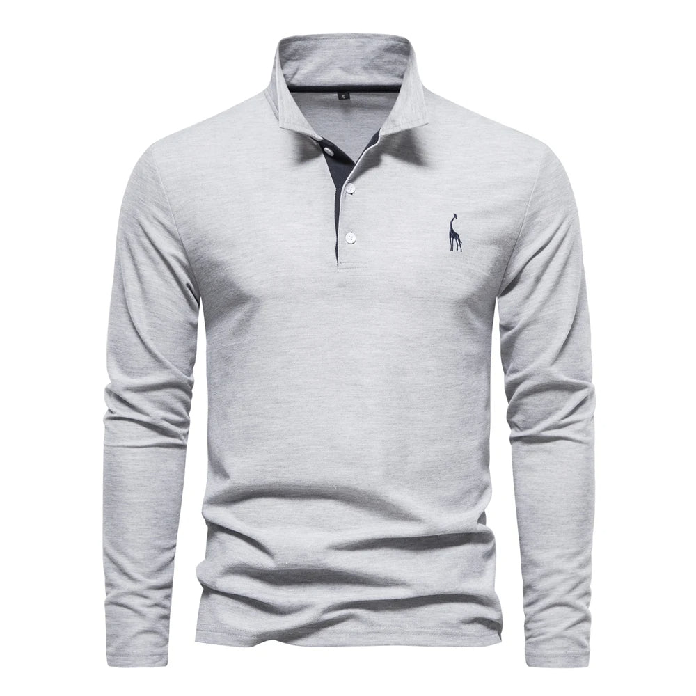 Camisa pólo casual de manga comprida