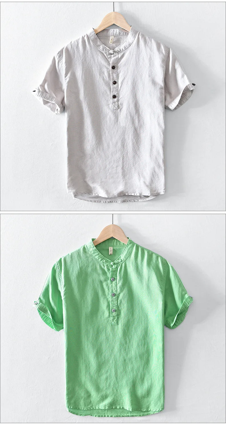 Camisa de manga curta em linho de algodão