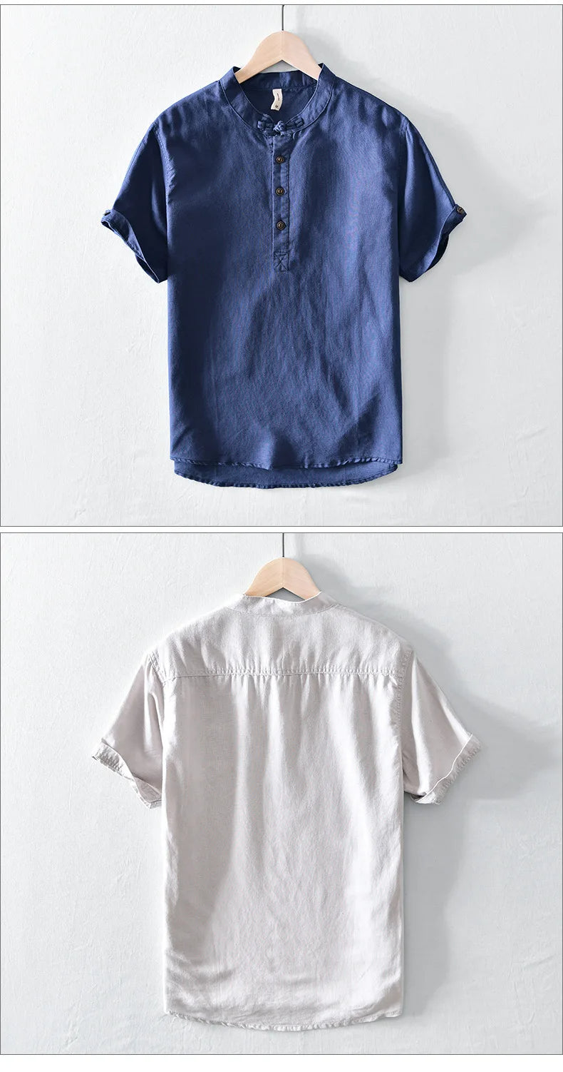 Camisa de manga curta em linho de algodão