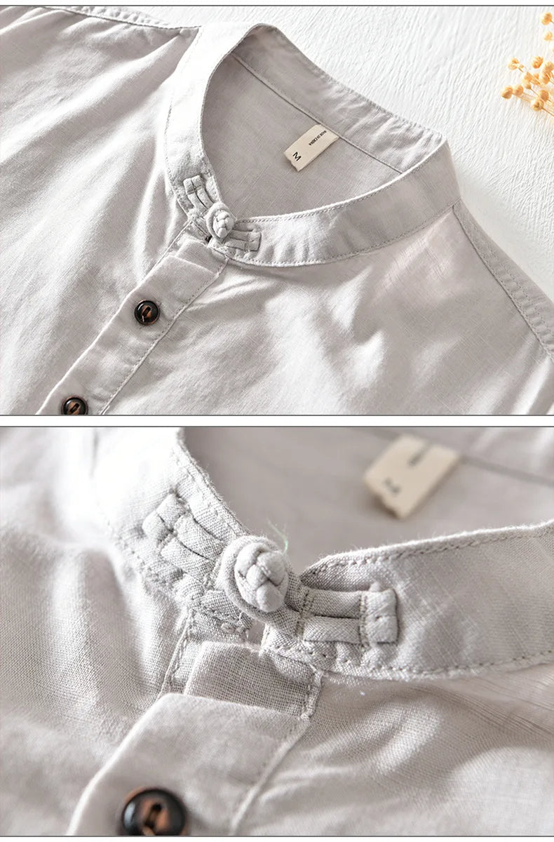 Camisa de manga curta em linho de algodão
