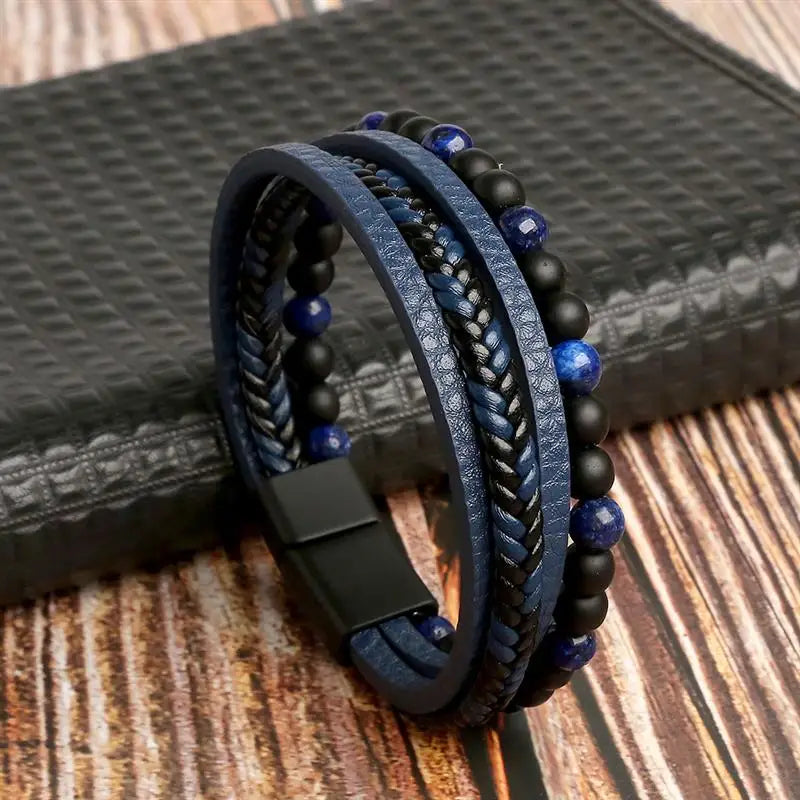 Pulseira de couro tecida elegante para homem