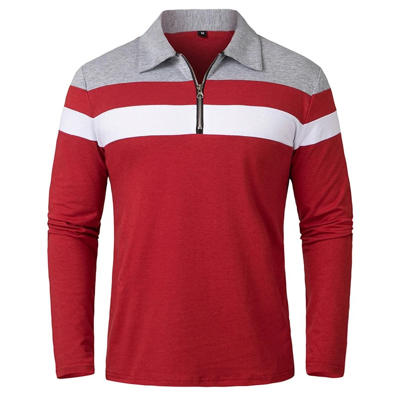 Camisola elegante com fecho de correr às riscas